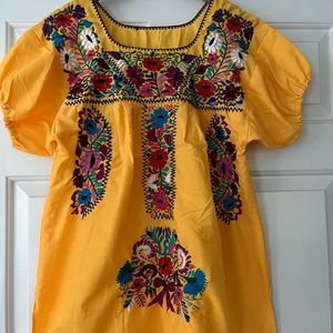 Mexican embroidered dress with puff sleeves